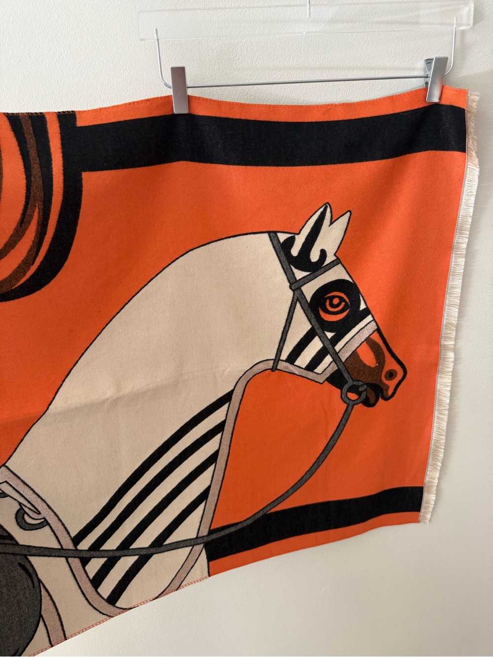 Equestrian Horse Print Scarf in Bright Orange and Cream